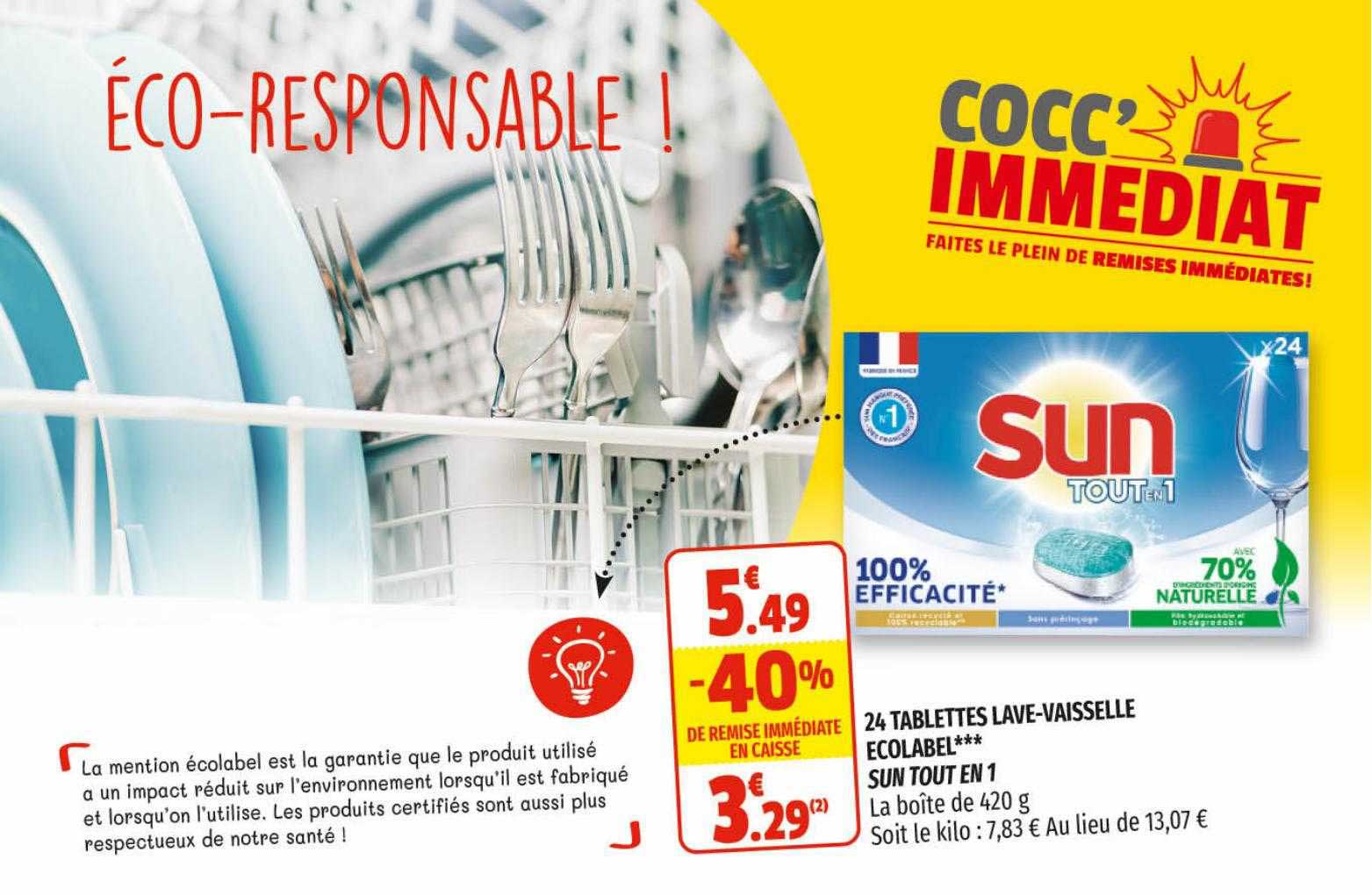 24 tablettes lave-vaisselle écolabel sun tout en 1