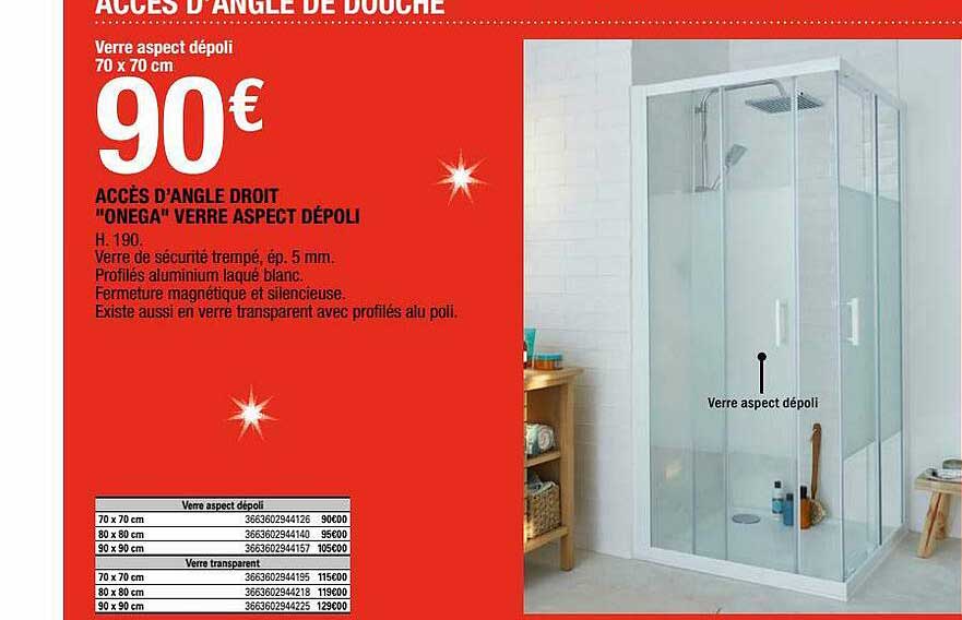 accès d'angle droit "onega" verre aspect dépoli