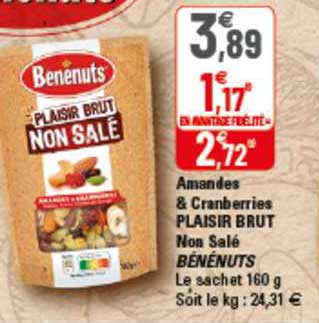 amandes & craberries plaisir brut non salé bénénuts