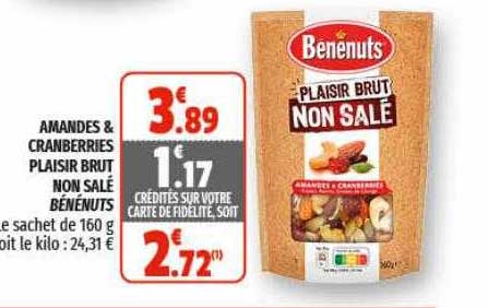 amandes & cranberries plaisir brut non salé bénénuts