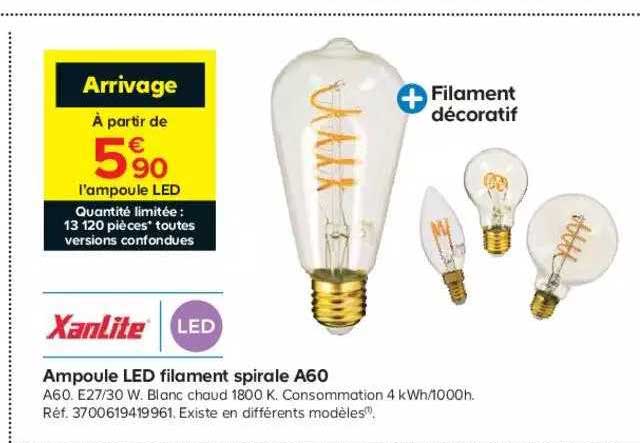 ampoule led filament spirale a60 xanlite