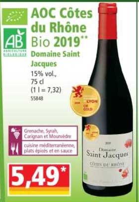 Aoc Côtes Du Rhône Bio 2019 Domaine Saint Jacques