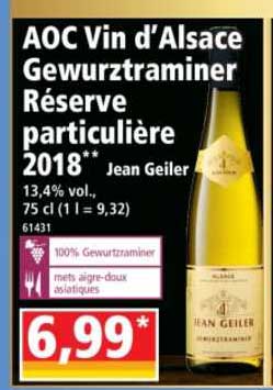 aoc vin d'alsace gewurztraminer réserve particulière 2018 jean geiler