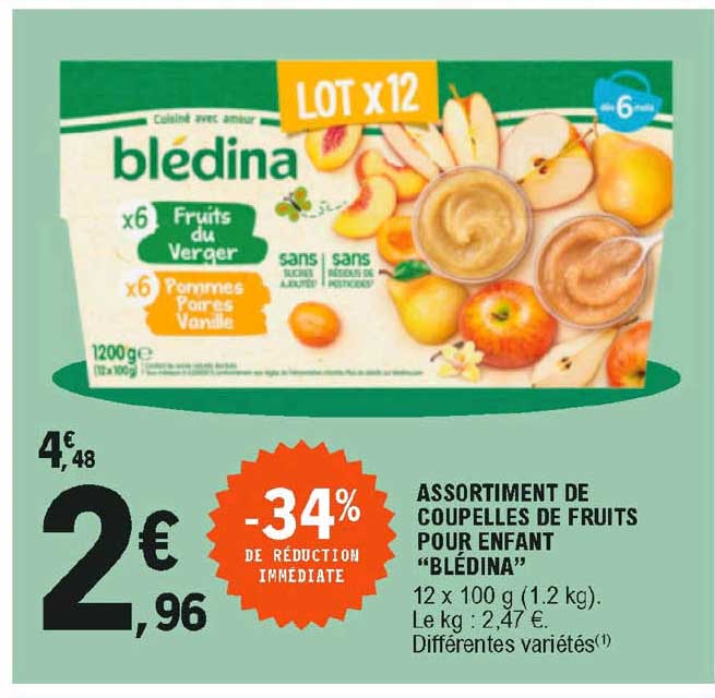 Assortiment De Coupelles De Fruits Pour Enfant "blédina"