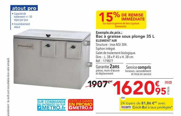 bac à graisse sous plonge 35 l élément'air