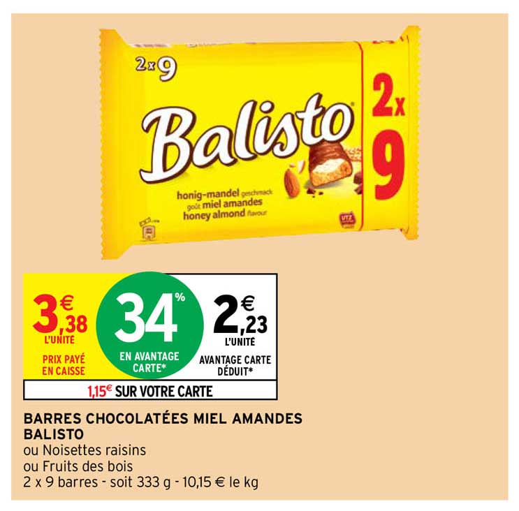 Barres Chocolatées Miel Amandes Balisto