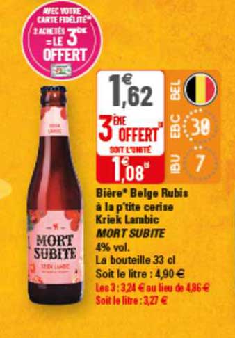 bière belge rubis à la p'tite cerise kriek lambic mort subite