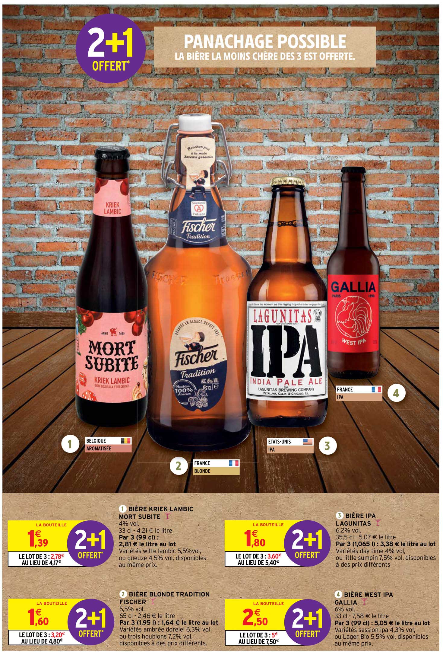 bière kriek lambic mort subite, bière blonde tradition fischer, bière ipa lagunitas, bière west ipa gallia