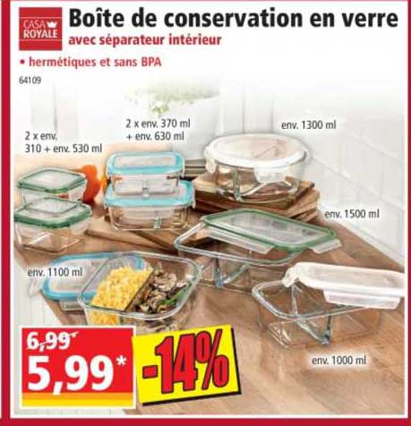 Boîte De Conservation En Verre Avec Séparateur Intérieur Casa Royale