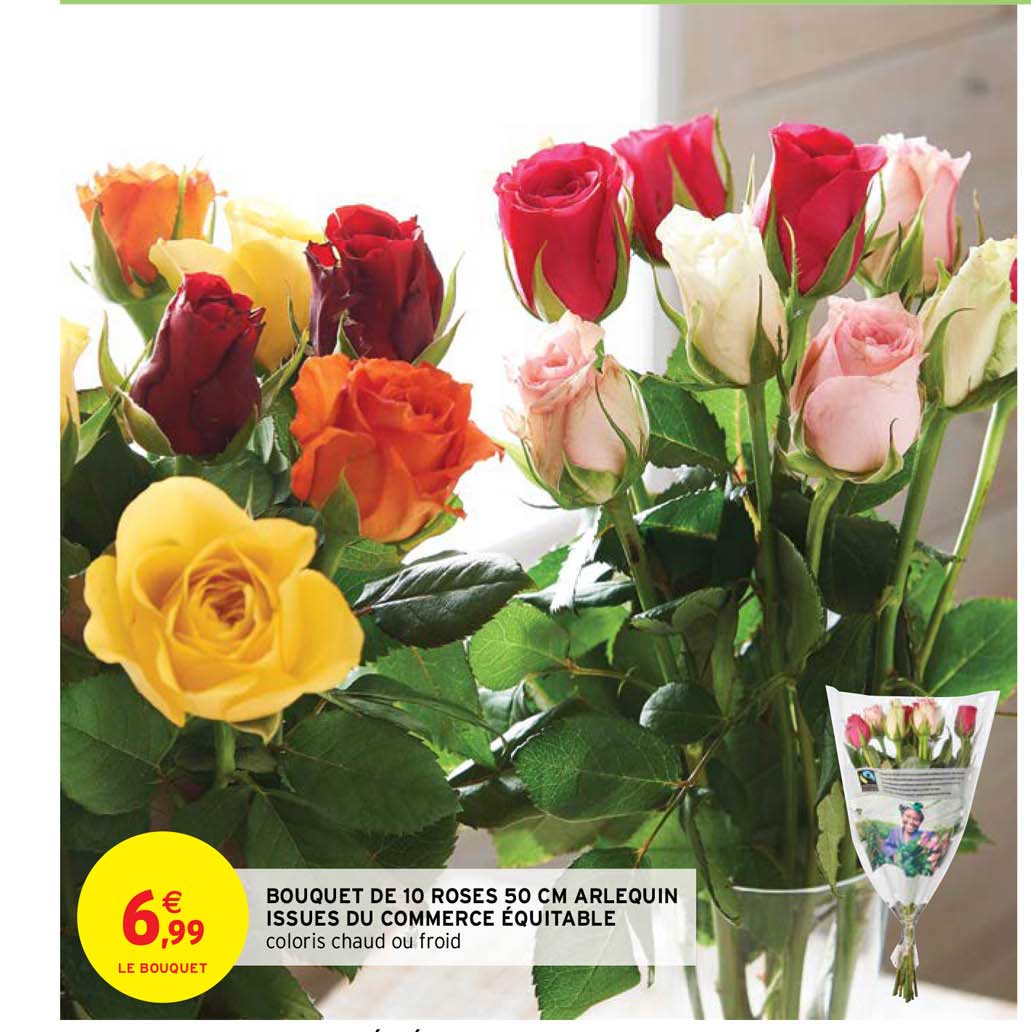 bouquet de 10 roses 50 cm arlequin issues du commerce équitable