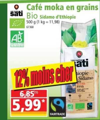 café moka en grains bio sidamo d'éthiopie