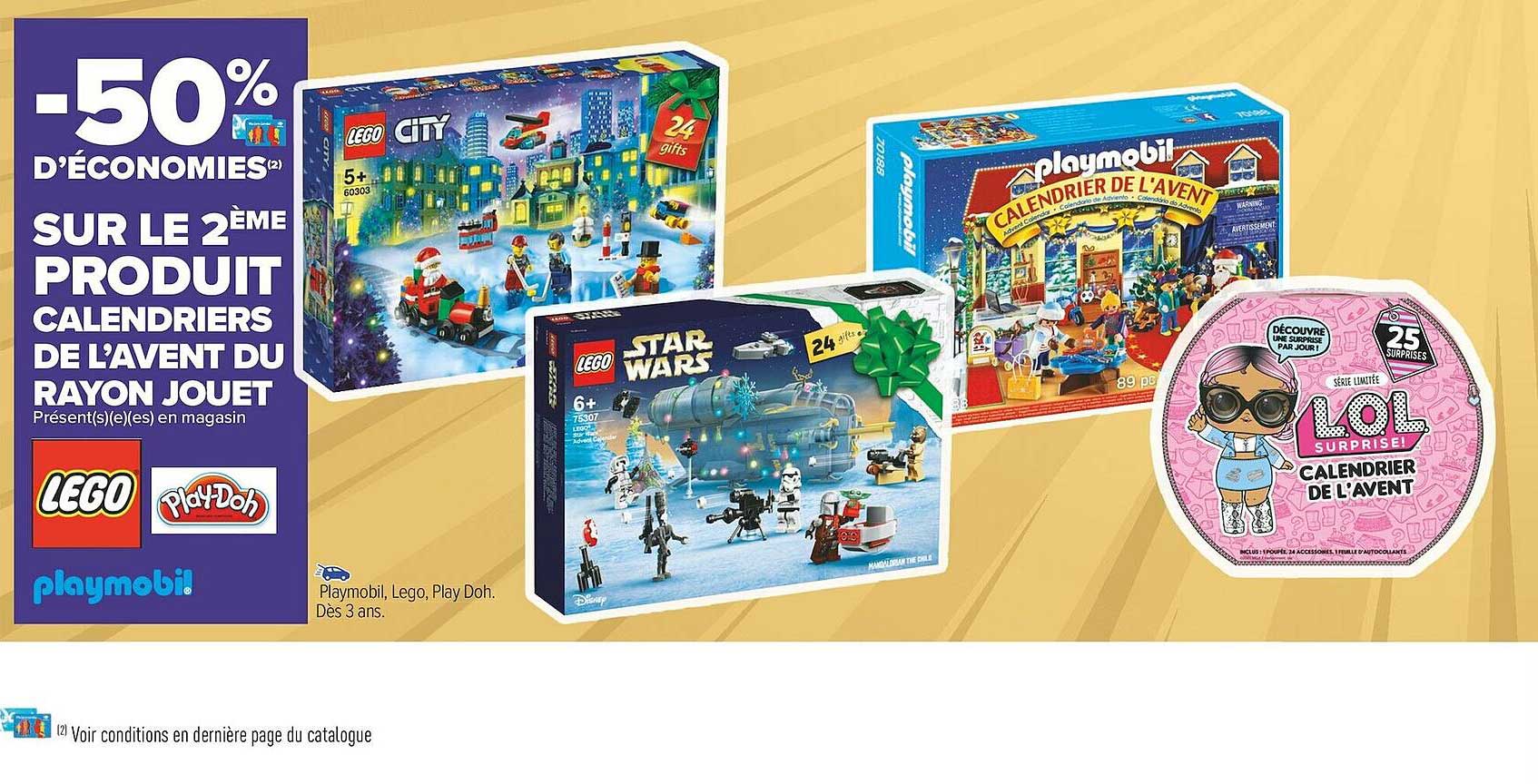 calendrier de l'avent du rayon jouet lego, play-doh, playmobil