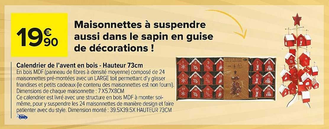 calendrier de l'avent en bois - hauteur 72 cm