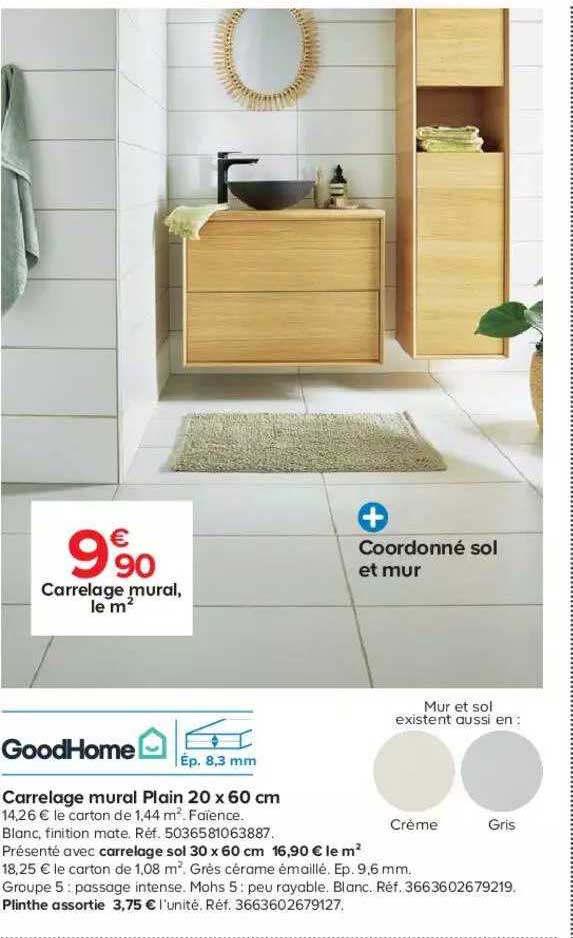 Carrelage Mural Plain 20 X 60 Cm GoodHome