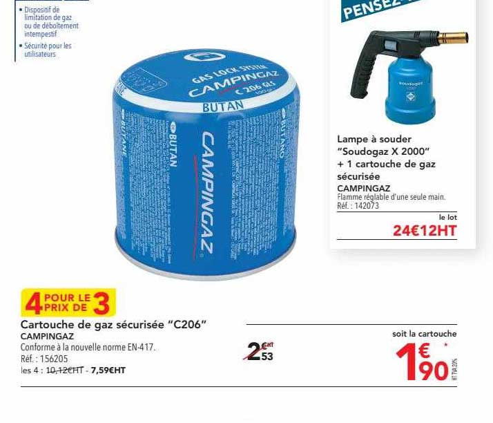Cartouche De Gaz Sécurisée "c206" Campingaz, Lampe à Souder "soudogaz X 2000" + 1 Cartouche De Gaz Sécurisée Campingaz