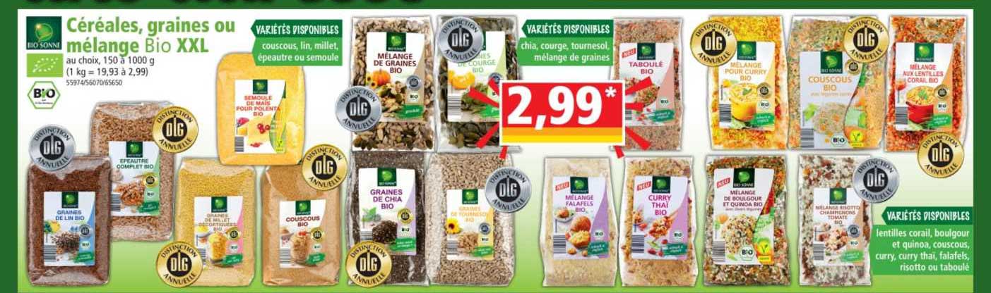 céréales, graines ou mélange bio xxl bio sonne