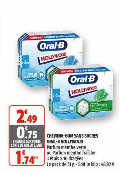 chewing-gum sans sucres oral-b hollywood