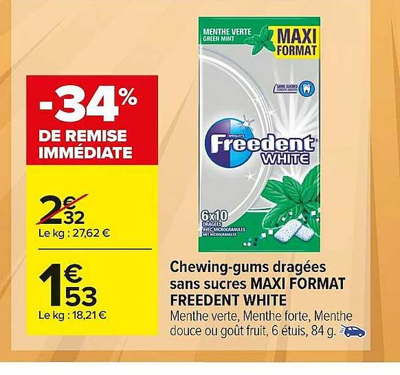 chewing-gums dragée sans sucres maxi format freedent white