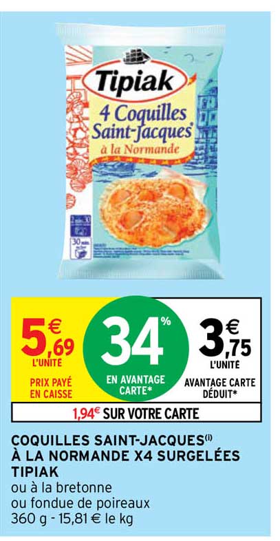 coquilles saint-jacques à la normande x4 surgelées tipiak