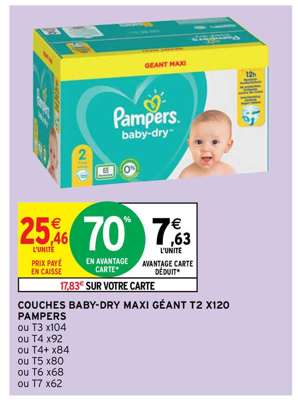 couches baby-dry maxi géant t2 x120 pampers