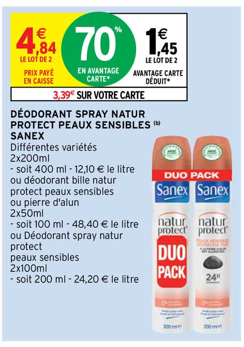 déodorant spray nature protect peaux sensibles sanex