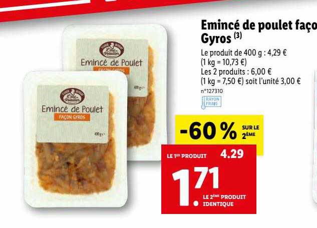 émincé de poulet façon gyros