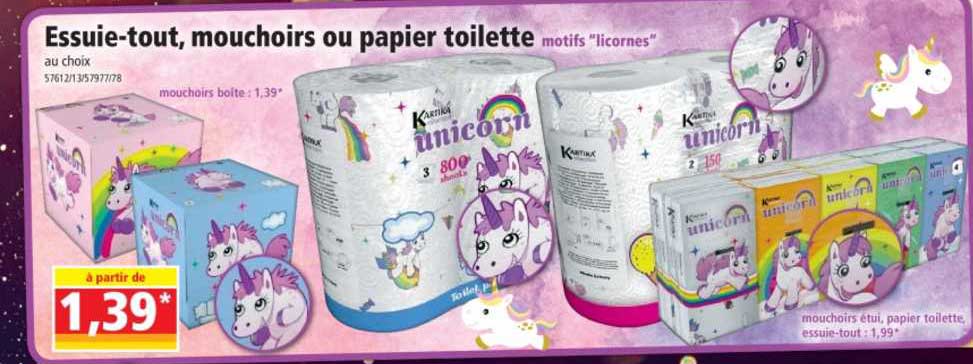 essuie-tout, mouchoirs ou papier toilette motifs "licornes"