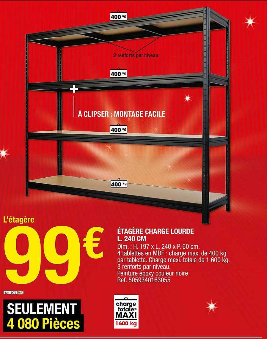 étagère charge lourde l. 240 cm