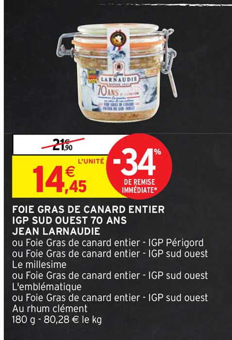 foie gras de canard entier igp sud ouest 70 ans jean larnaudie