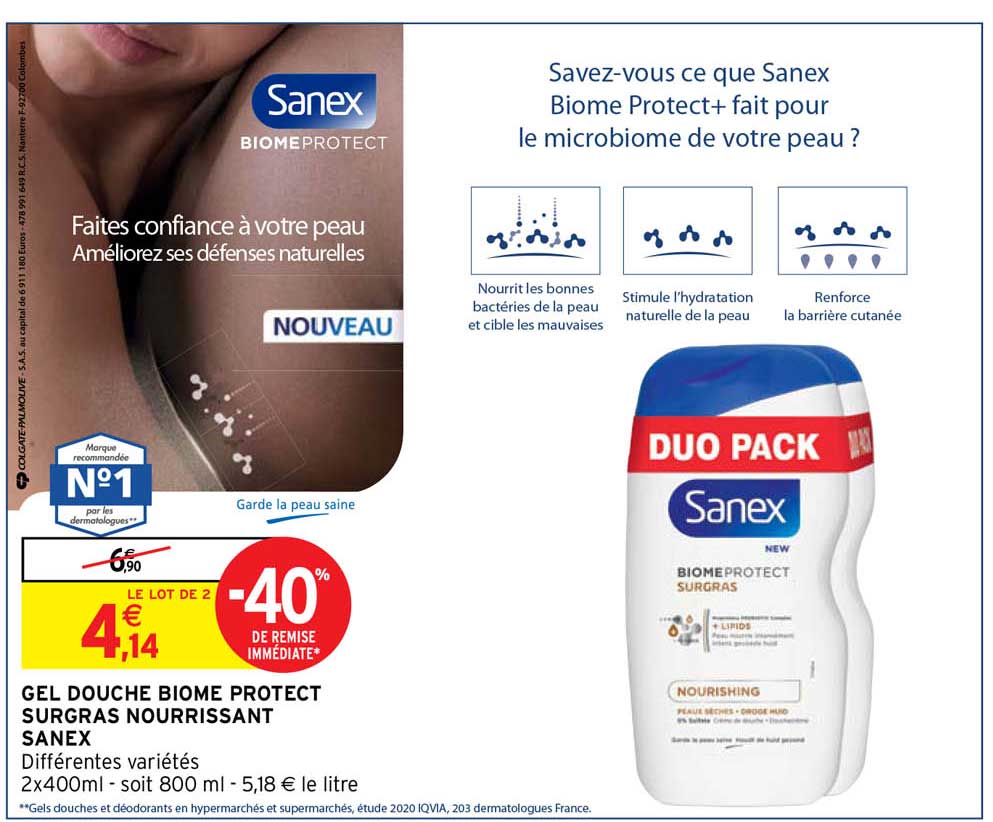 gel douche biome protect surgras nourrissant sanex