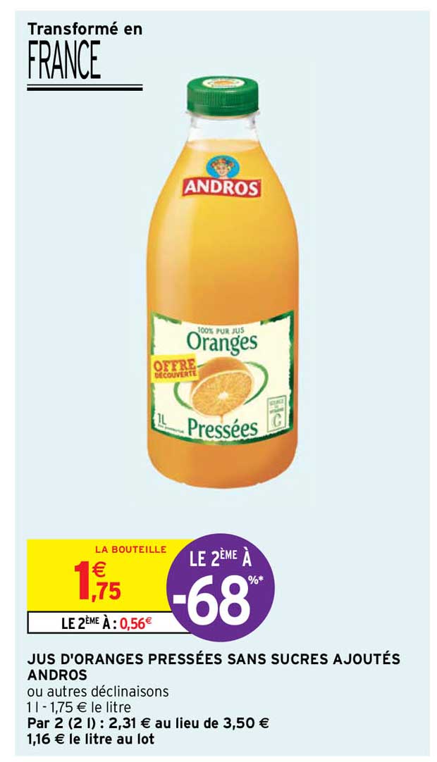 jus d'oranges pressées sans sucres ajoutés andros