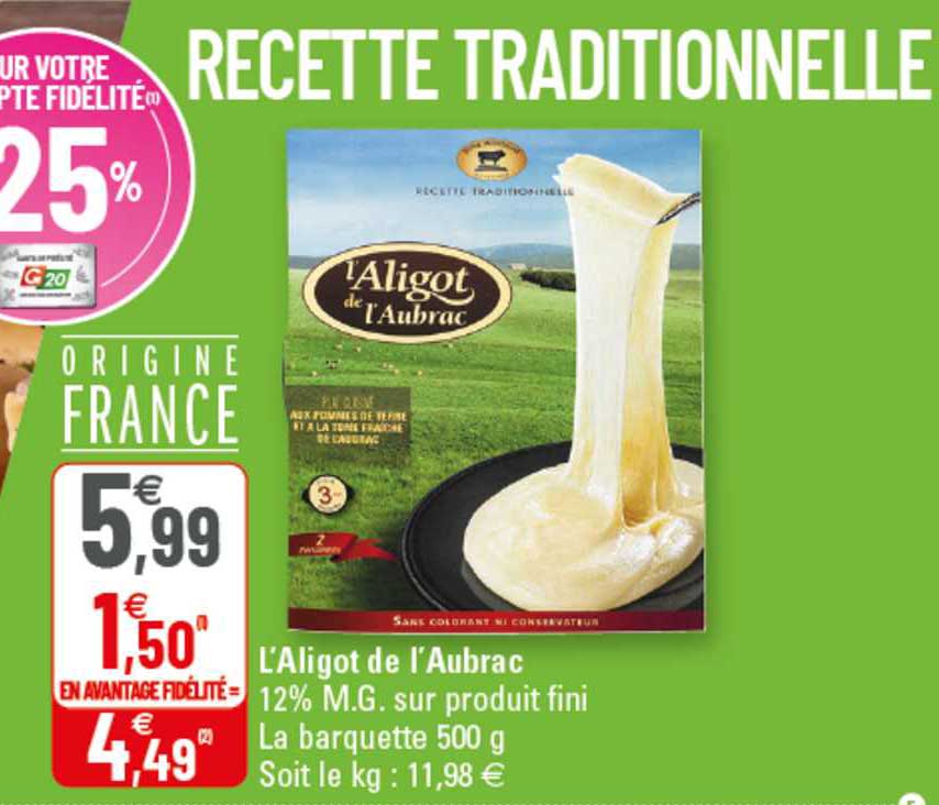 l'aligot de l'aubrac 12% m.g. sur produit fini