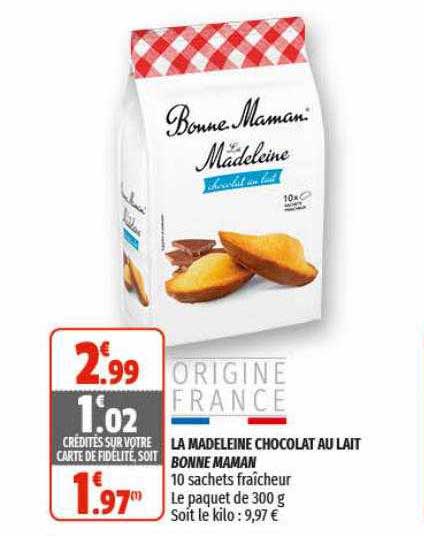 la madeleine chocolat au lait bonne maman