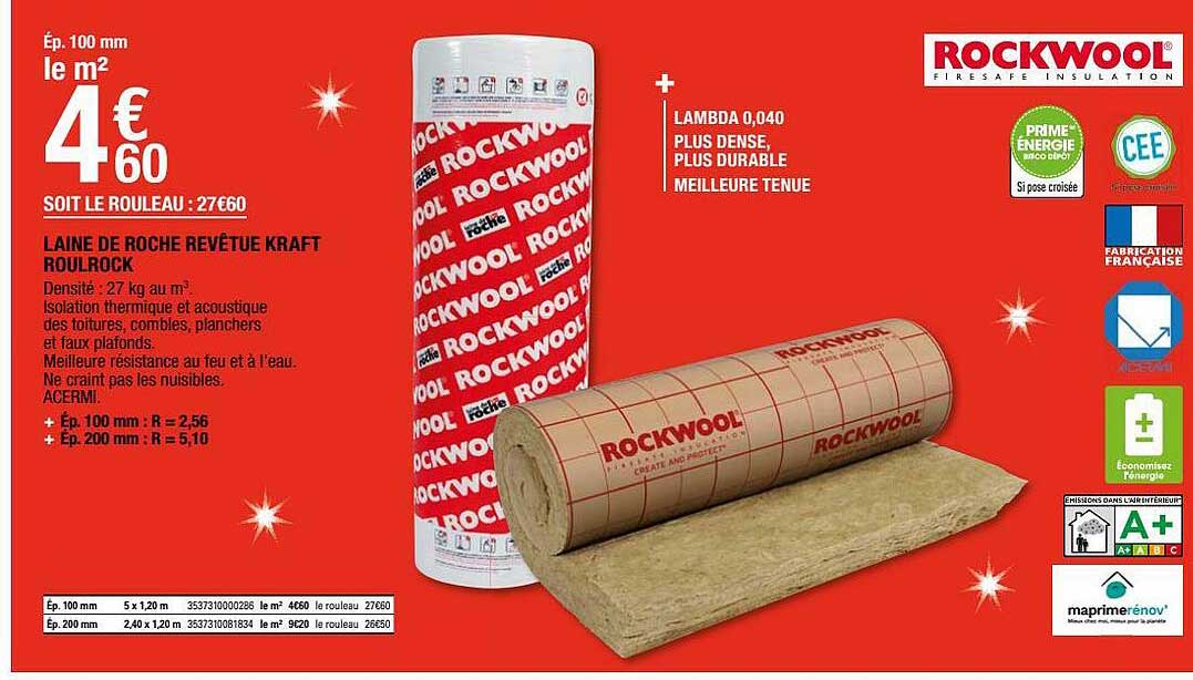 laine de roche revêtue kraft roulrock