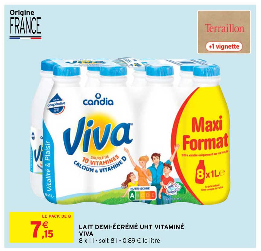 lait demi-écrémé uht vitaminé viva