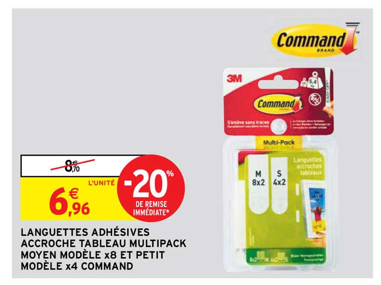 languettes adhésives accroche tableau multipack moyen modèle x8 et petit modèle x4 command