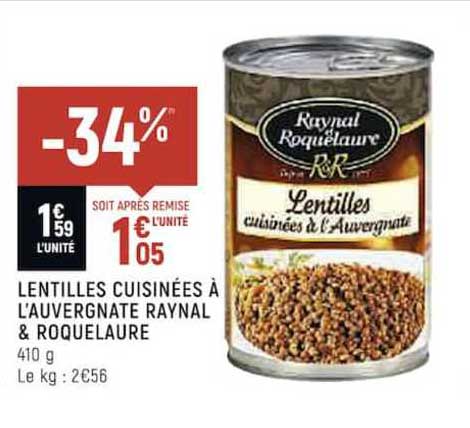 lentilles cuisinées à l'auvergnate raynal & roquelaure