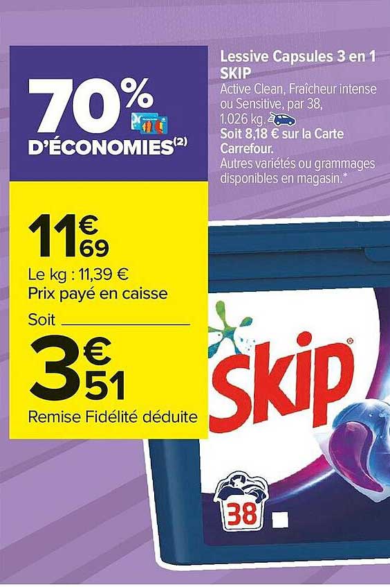 Lessive Capsules 3 En 1 Skip