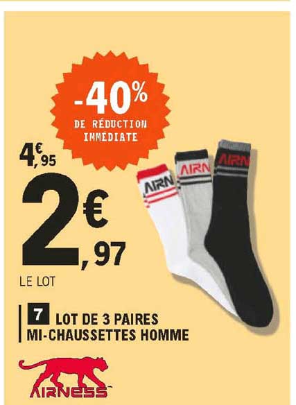 lot de 3 paires mi-chaussettes homme airness