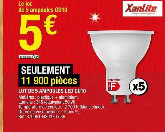 lot de 5 ampoules led gu10 xanlite