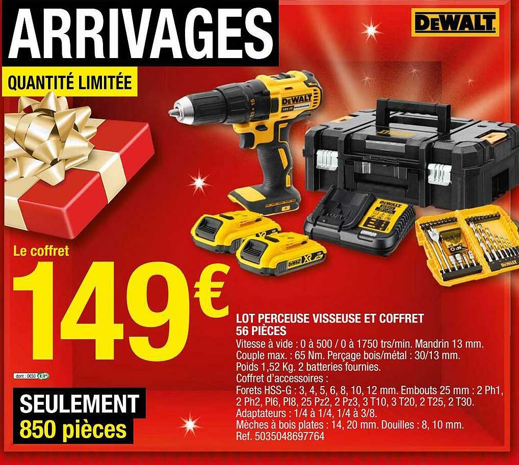 Lot Perceuse Visseuse Et Coffret 56 Pièces Dewalt