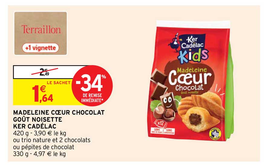 Madeleine Cœur Chocolat Goût Noisette Ker Cadélac