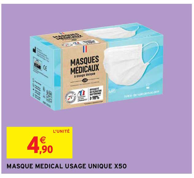 masque médical usage unique x50