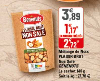 mélange de noix plaisir brut non salé bénénuts