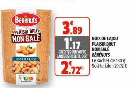 noix de cajou plaisir brut non salé bénénuts