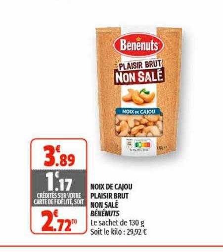 noix de cajou plaisir brut non salé bénénuts