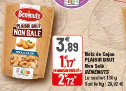 noix de cajou plaisir brut non salé bénénuts