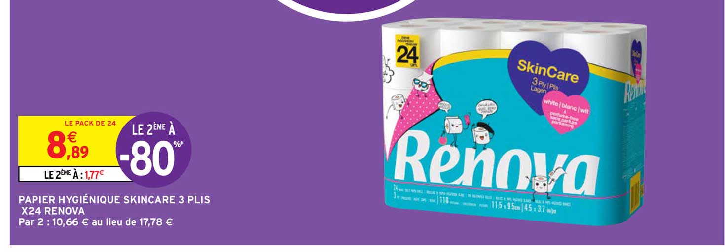 papier hygiénique skincare 3 plis x24 renova