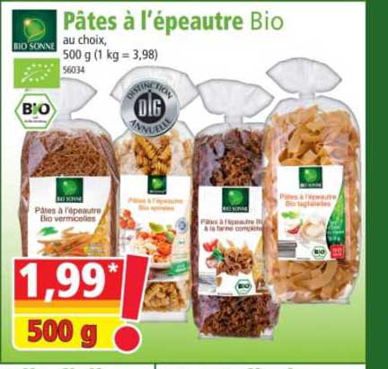 pâtes à l'épeautre bio bio sonne