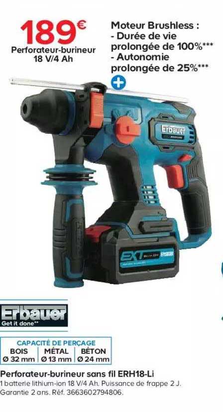Perforateur-burineur Sans Fil Erh18-li Erbauer